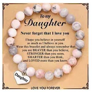 Daughter Pink Zebra Beaded Stretch Bracelet